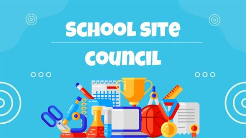 scissors, pencils, balls, science materials under the words school site council